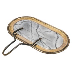 Vintage Silver Plated Metal and Marble Foie Gras Platter, 20th Century.