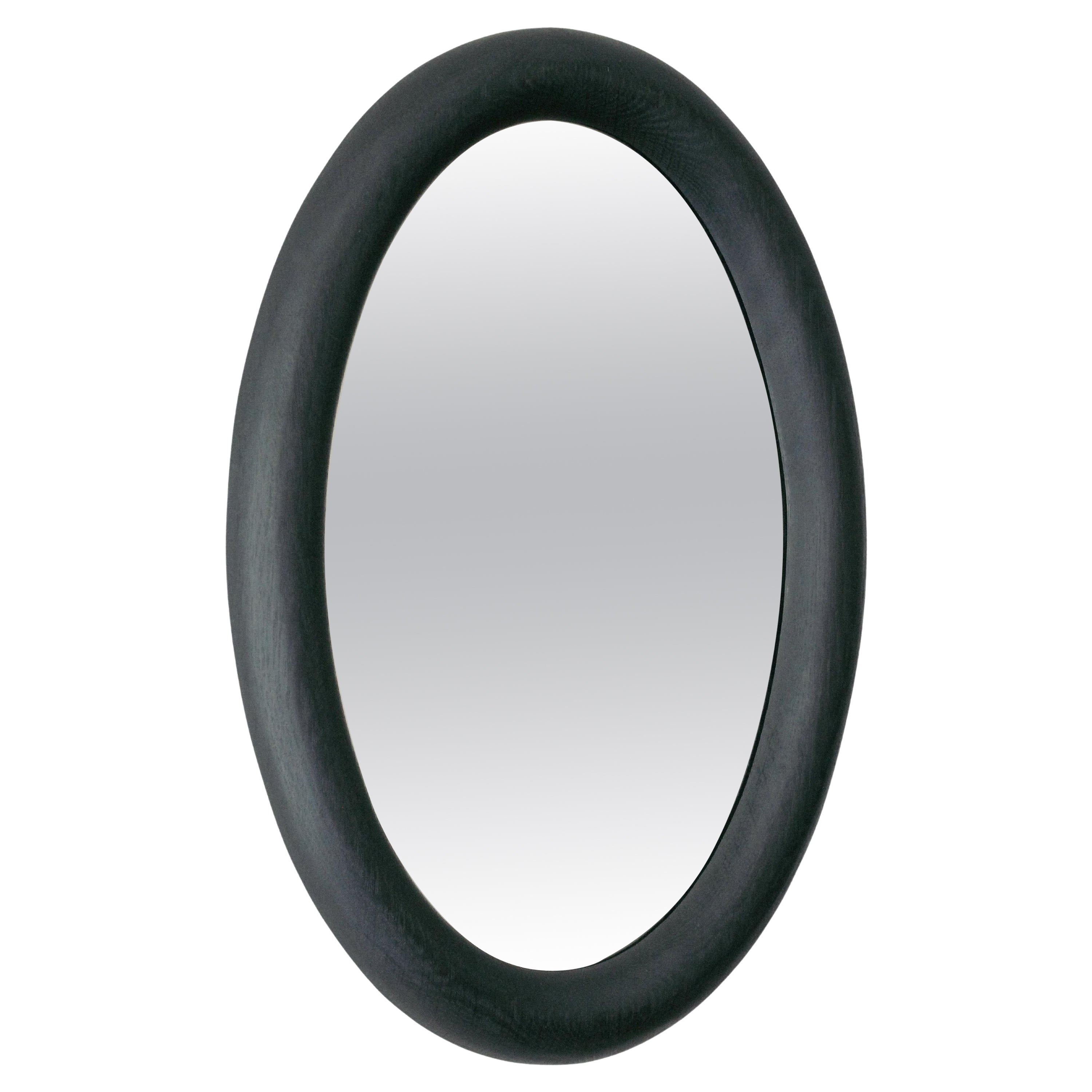 Ebonized Black Oak Oval Round Mirror, 2024 For Sale