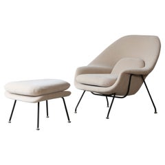 Rare Early Eero Saarinen Womb Chair and Ottoman, Knoll, USA, 1950s