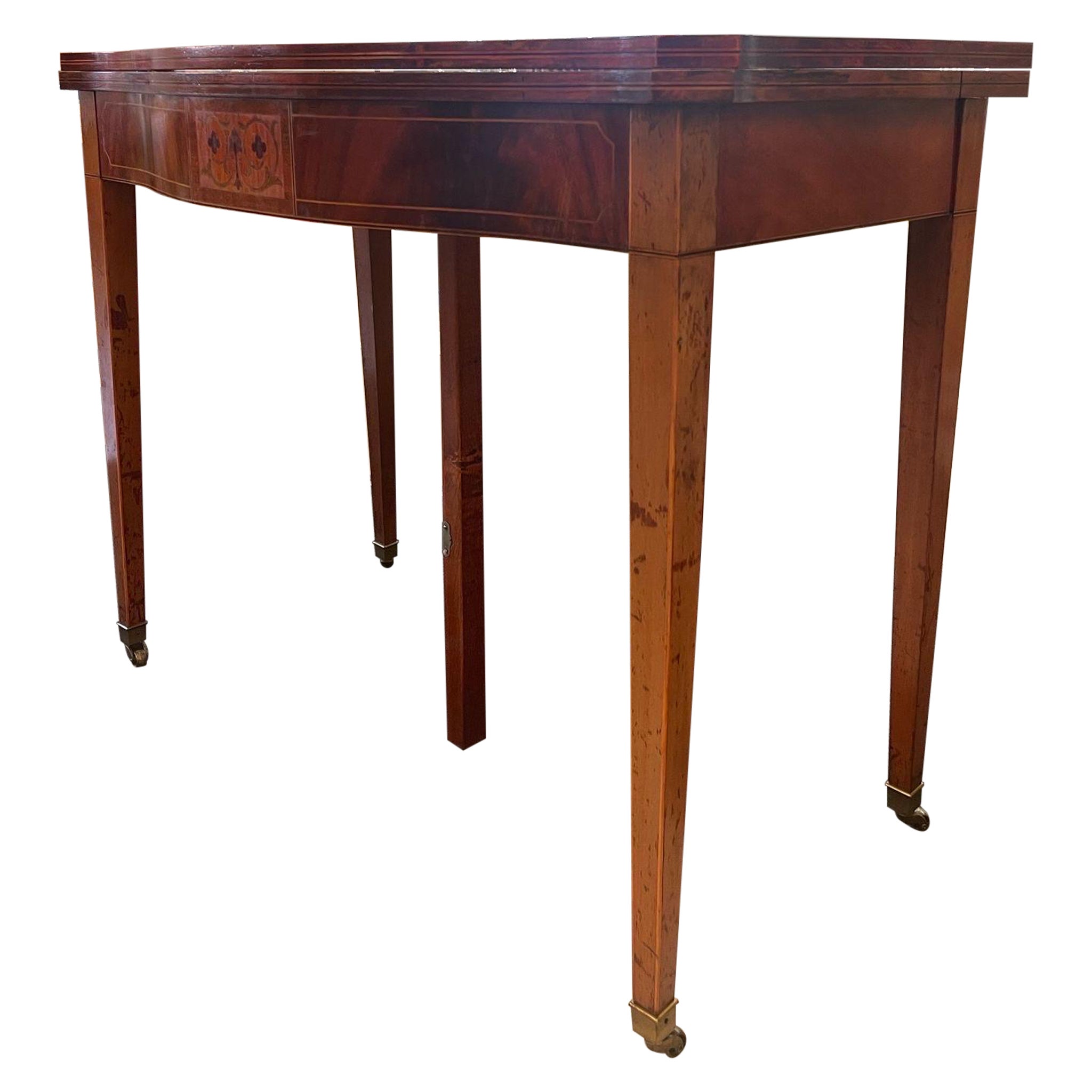 Vintage Wooden Extending Dining Table With Wood Inlay Accents.
