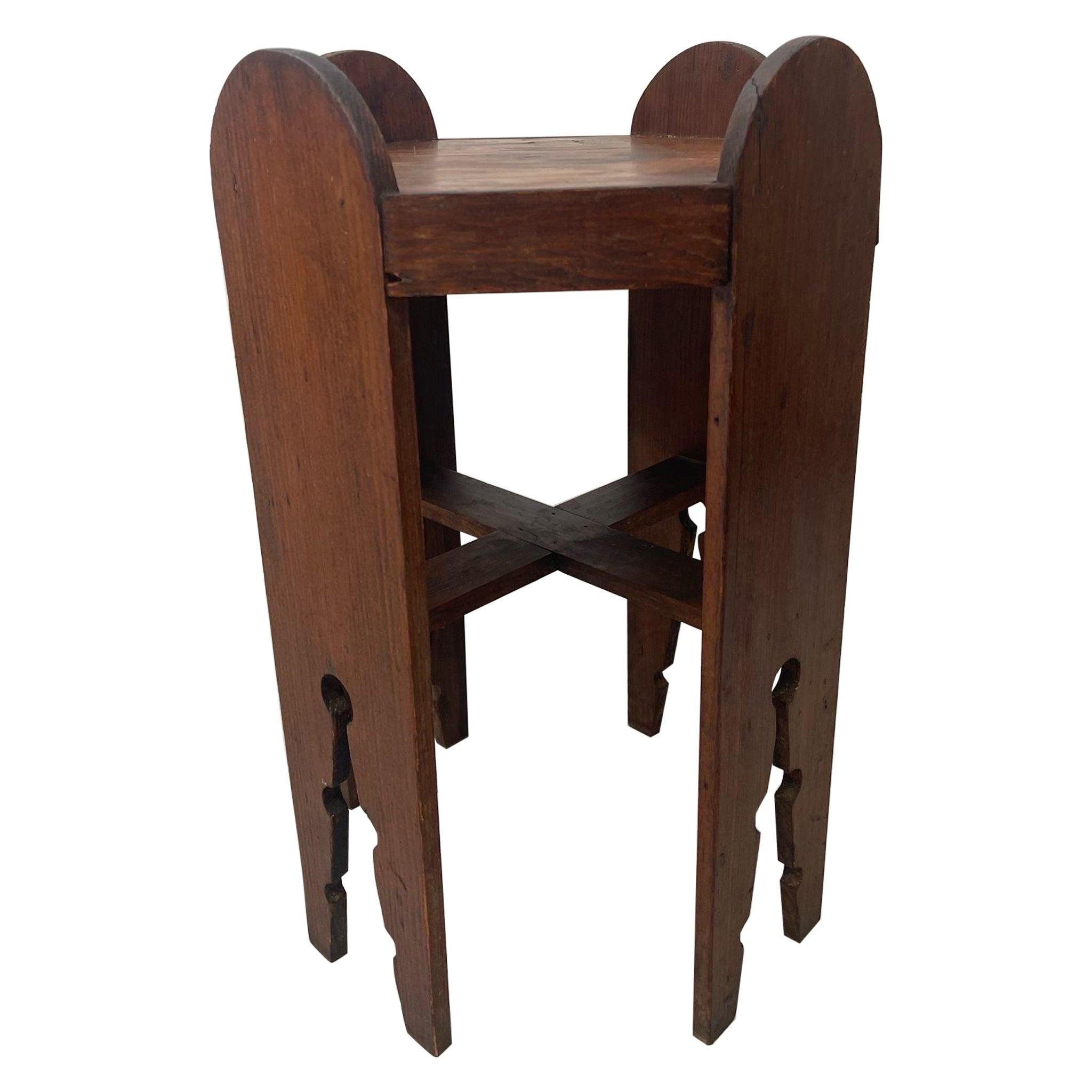 Vintage Handmade Carved Wood Petite Side Table. For Sale