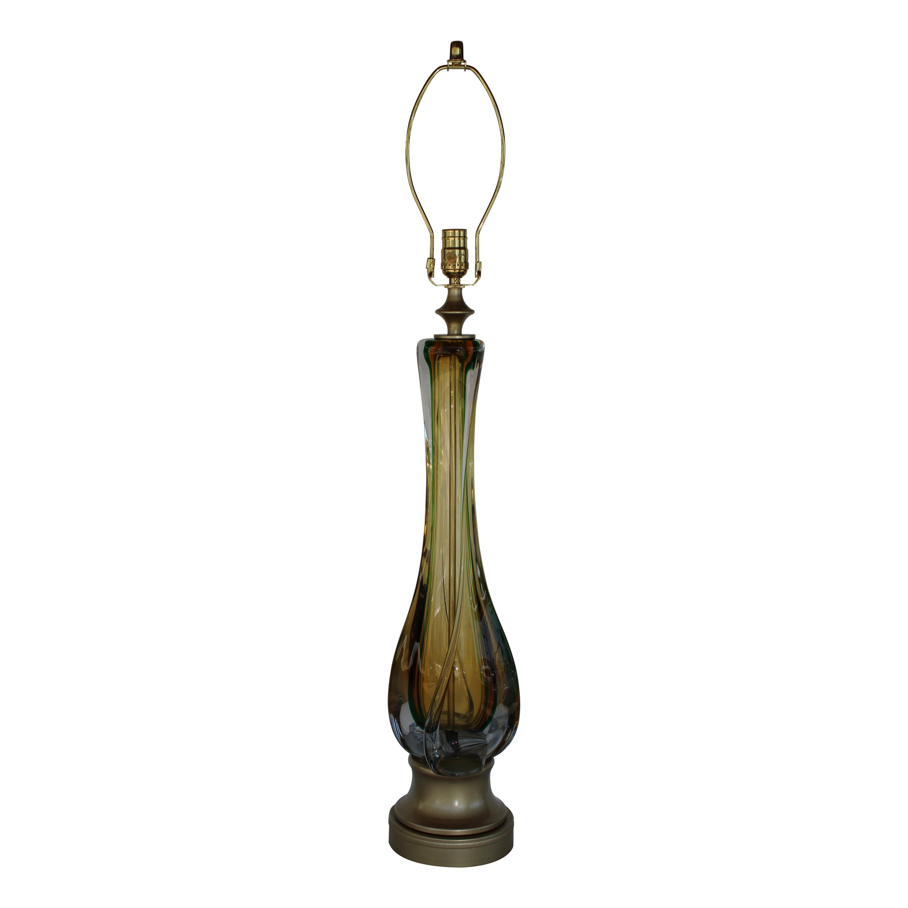 Murano-Tischlampe aus Muranoglas mit orangefarbenem, gelbem und grünem Glas im Angebot