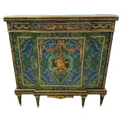 Vintage French napoleon, bronze ormolu mounted pier cabinet, malachite style