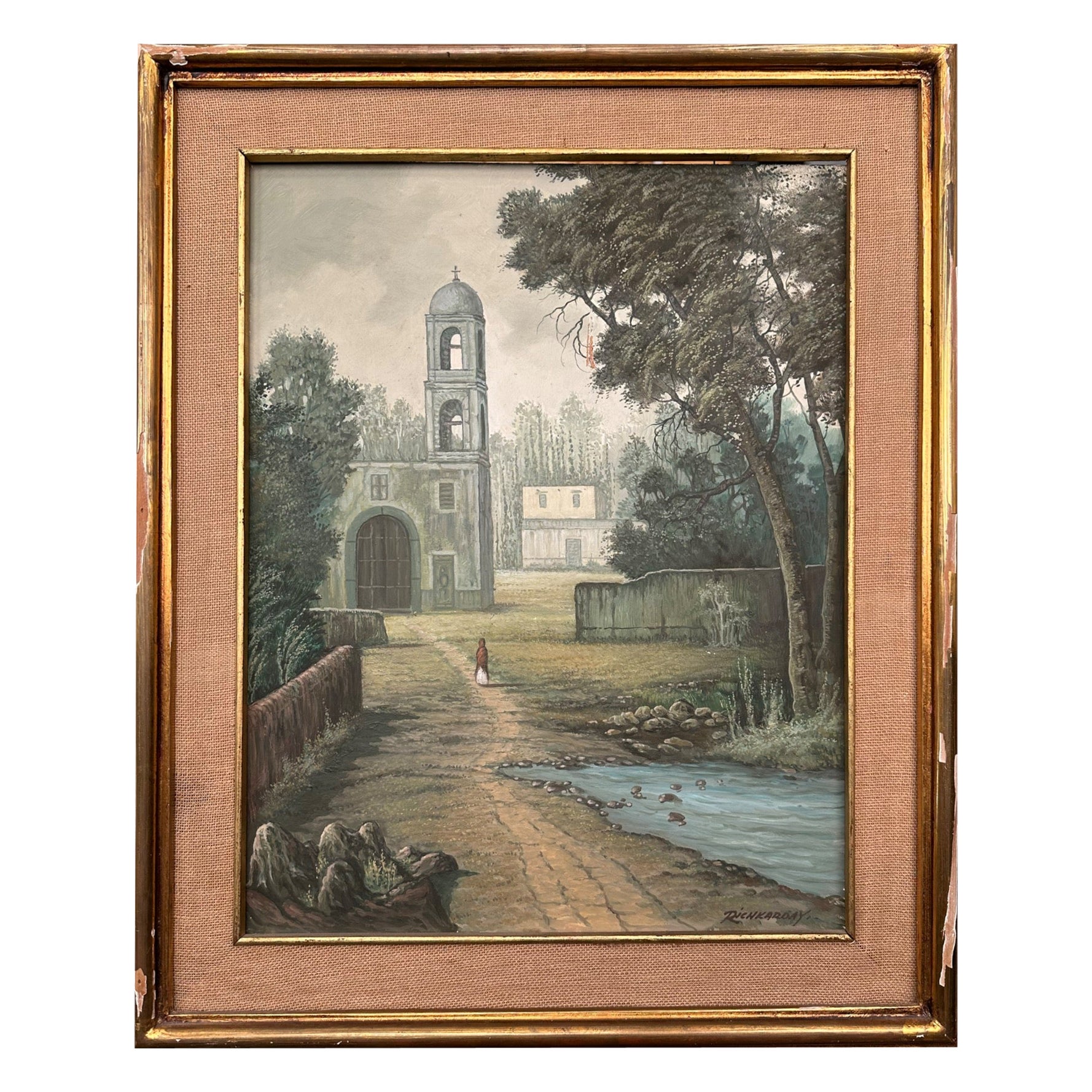 CityScape Oil Painting in park For Sale