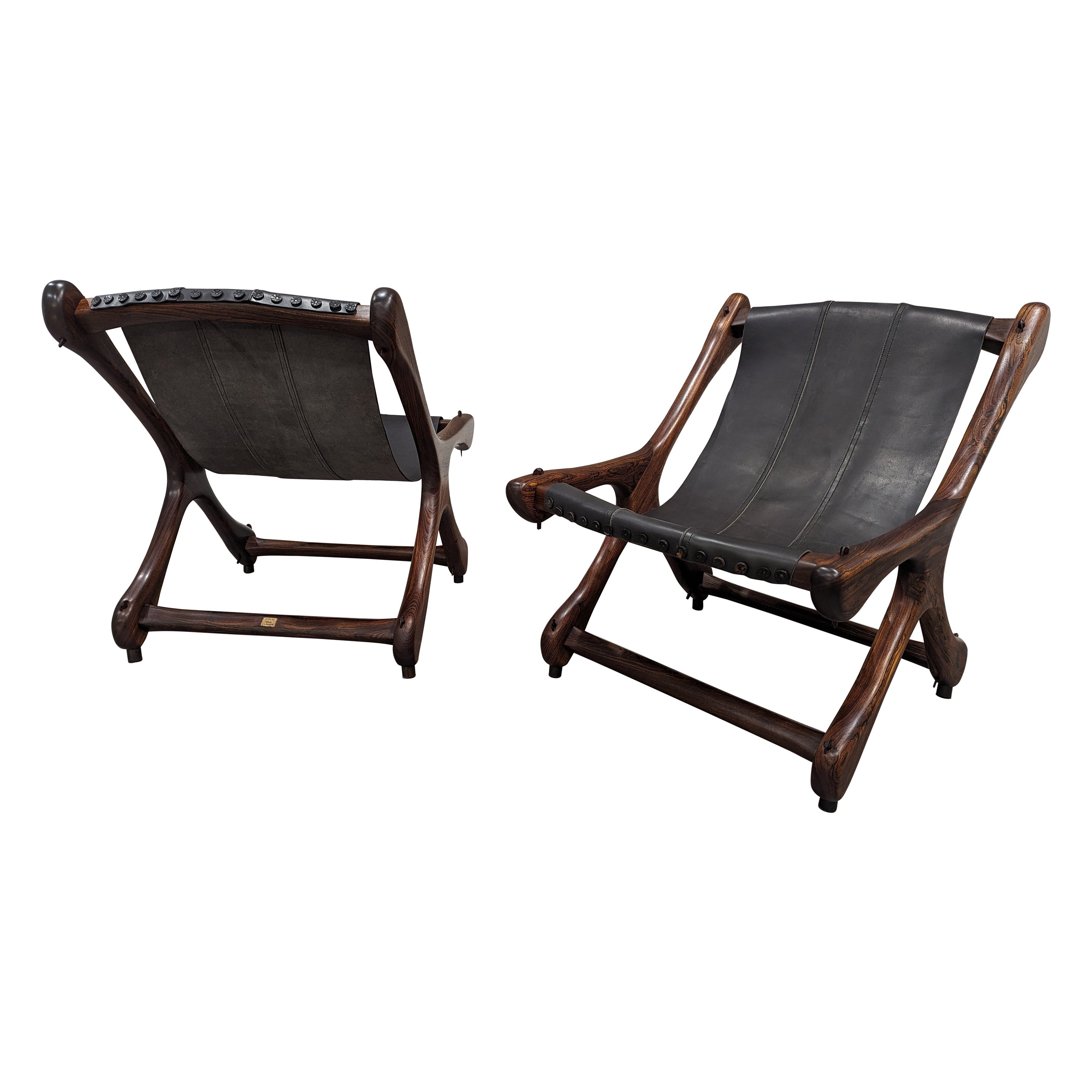 Don Shoemaker Sloucher Rosewood & Leather Sling Chairs for Señal, S.A., 1960s For Sale