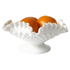 Retro Fenton Hobnail Milk Glass Footed Center Bowl, EAPG Compote, Serving Piece