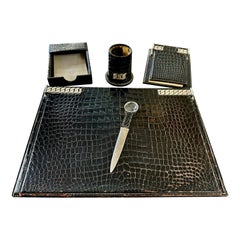 Rare Gucci Alligator / Crocodile Leather 5 Piece Desk Set 