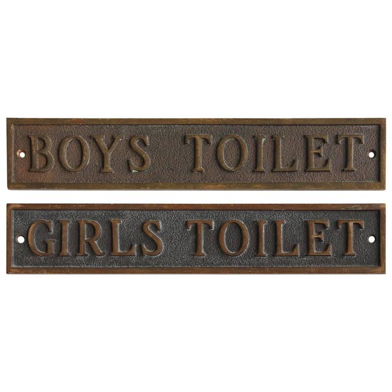 Antique School Restroom Bronze Signs at 1stDibs