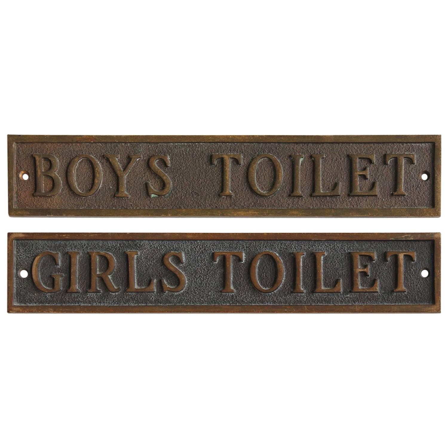Antique School Restroom Bronze Signs