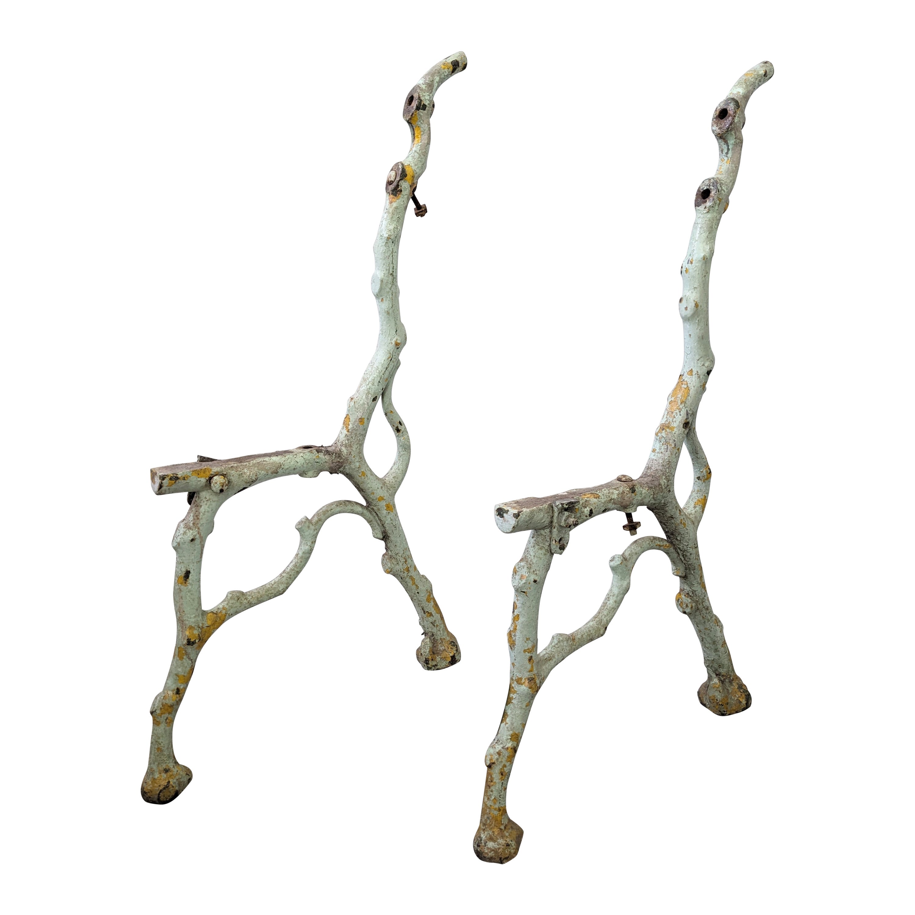 Victorian French Iron Faux Bois Bench Supports For Sale