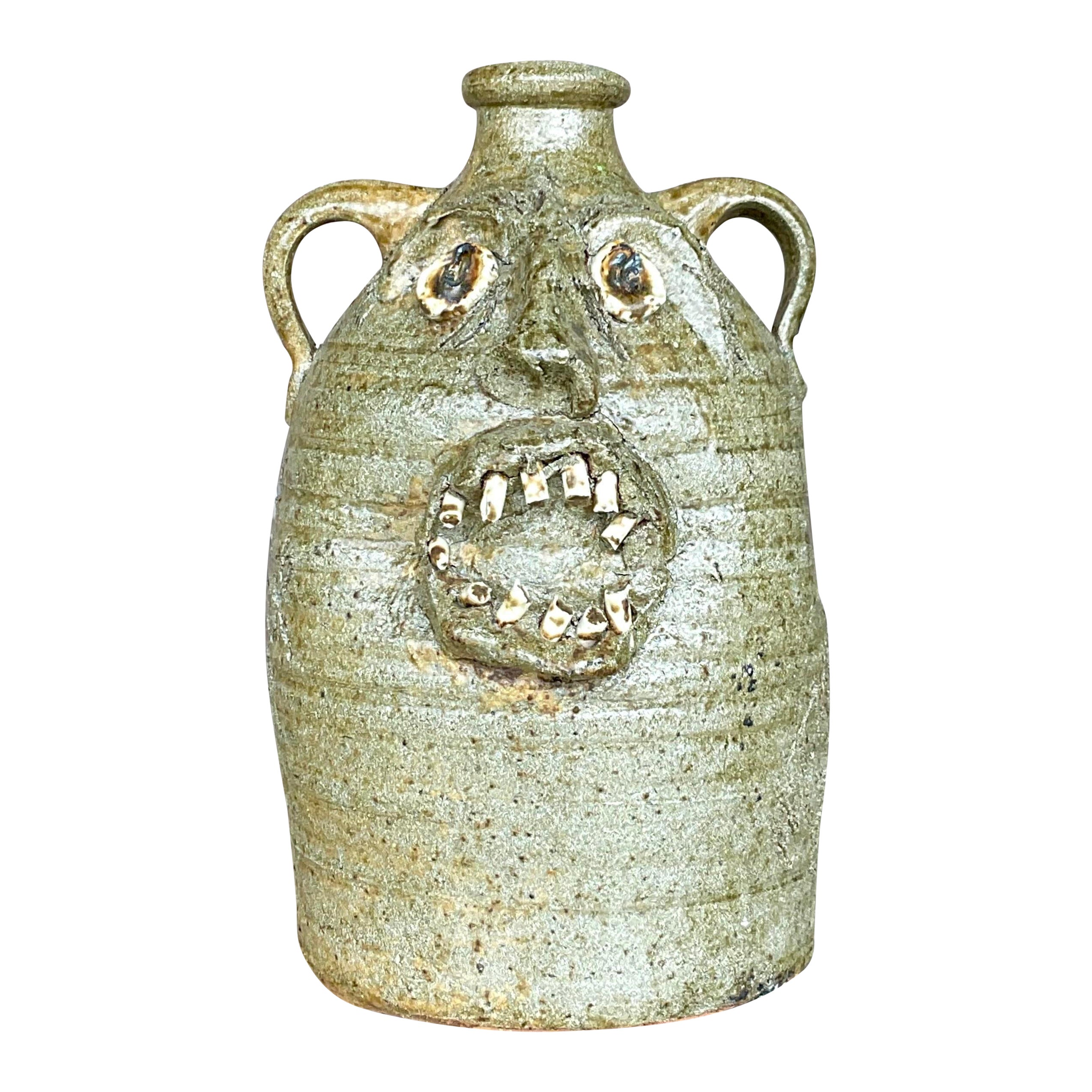 Vintage Boho Signed Studio Pottery Two-Face Krug im Angebot