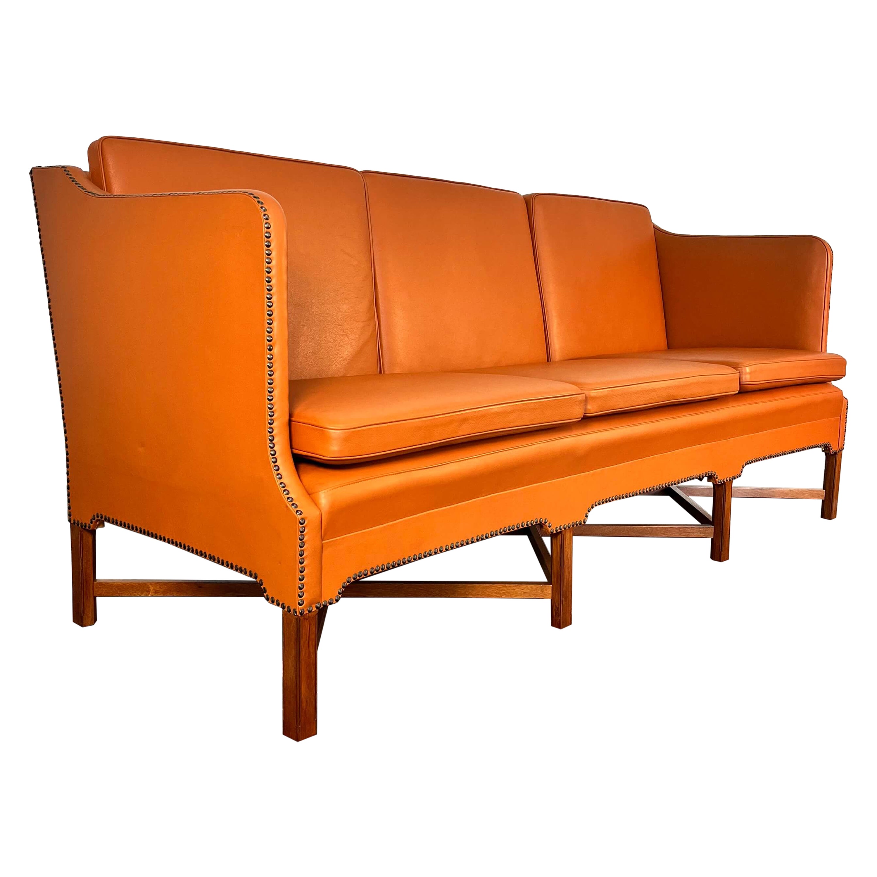 Kaare Klint Sofa Model 4118 in Leather and Mahogany For Sale