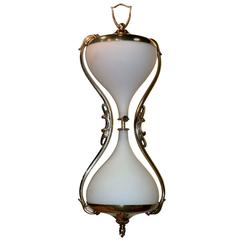 1960s Italian Brass and Opaline Hour Glass Pendant