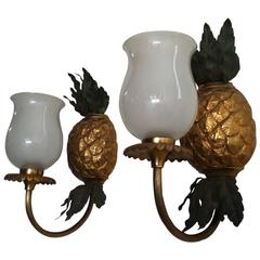 Maison Bagues Ananas Shaped Bronze Sconce Wth Opaline Glass