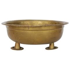 Large Antique Brass Footed Bowl