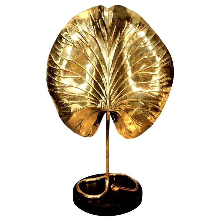 Table Lamp by Tommaso Barbi, C 1950, Tall Mid-Century Italian Brass Lamp For Sale