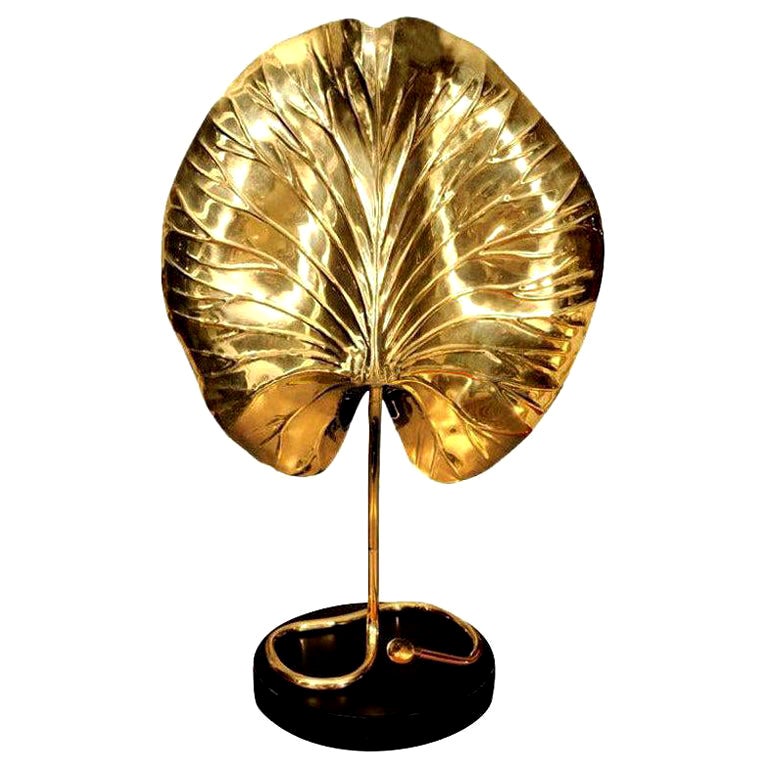 Table Lamp by Tommaso Barbi, Italy, C 1950, Tall Midcentury Italian Brass Lamp For Sale