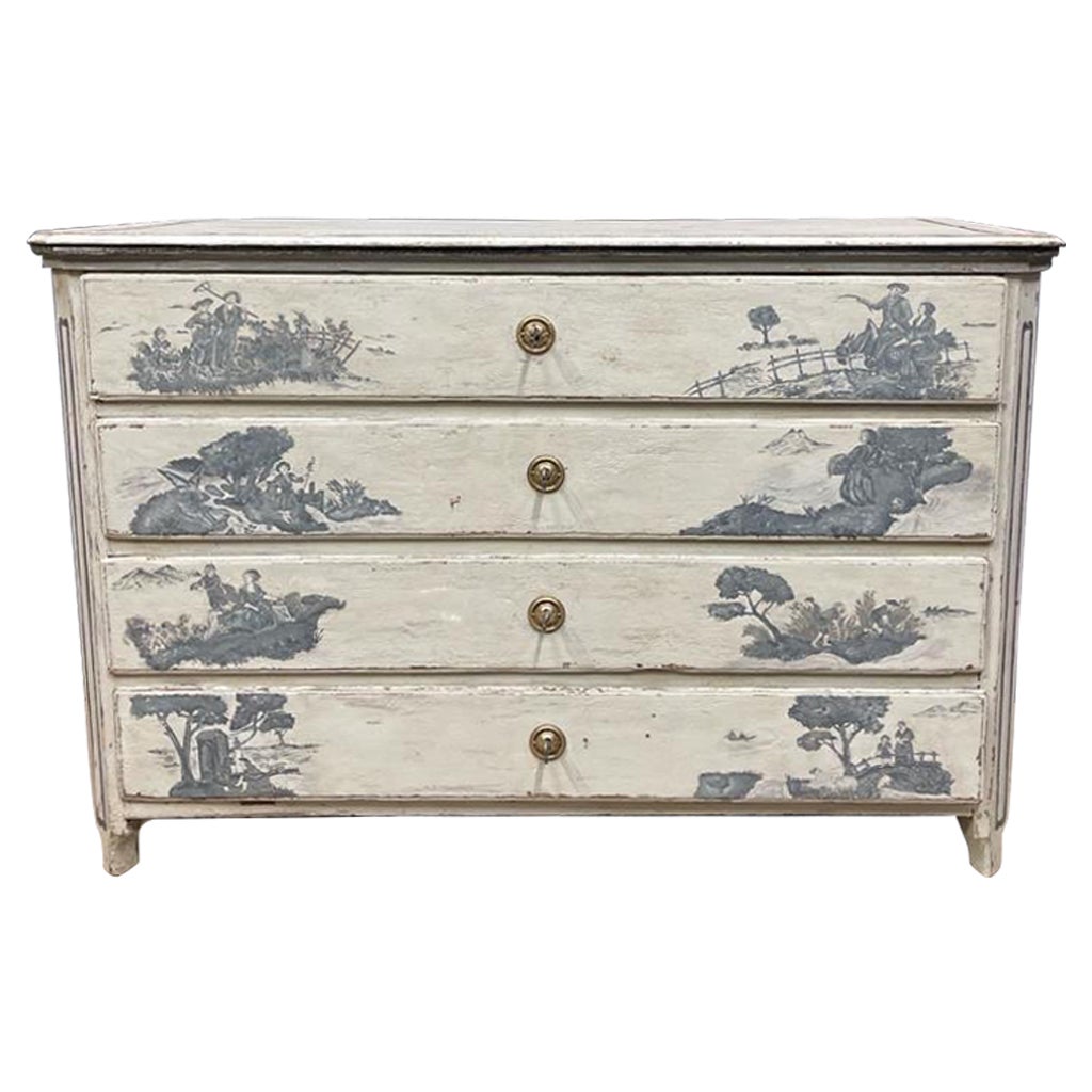 Louis XVI chest of drawers 18th century magnificent patina toile de jouy