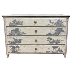 Antique Louis XVI chest of drawers 18th century magnificent patina toile de jouy