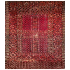 Tekke Ensi turcomano vintage con motivo de oración en rojo, azul marino, marfil, carmesí y azul