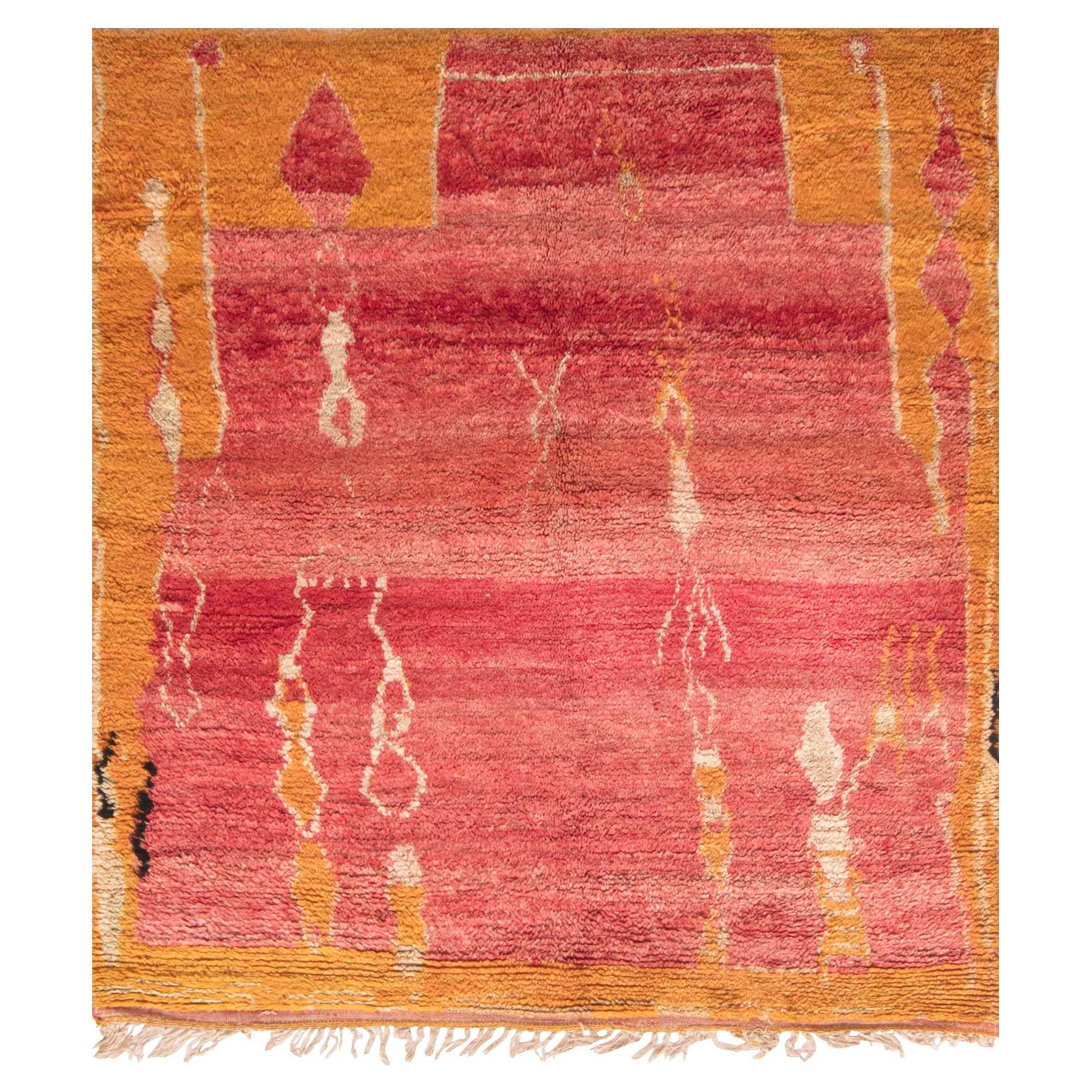 Vintage Tribal Marokkanisch Rot Orange Wollteppich im Angebot