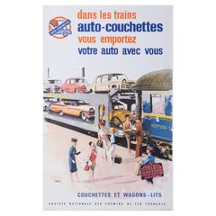 Affiche de voyage originale Brenet, wagons éclairés, voitures, trains, chemins de fer, voitures, 1963