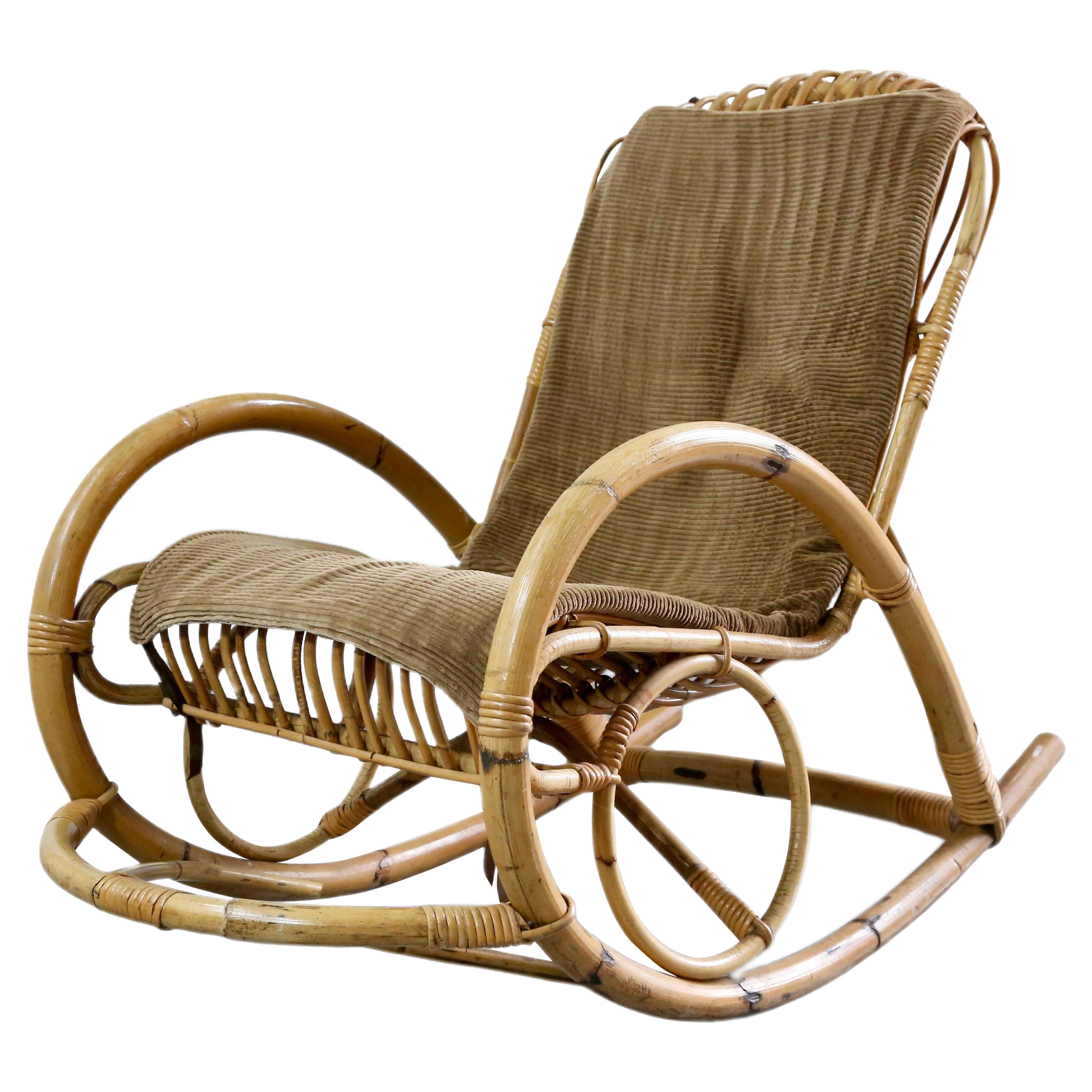 Boho Style Bamboo Wicker Rocking Chair By Dirk Van Sliedregt For Rohe Noordwolde For Sale