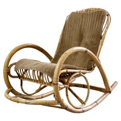 Vintage Boho Style Bamboo Wicker Rocking Chair By Dirk Van Sliedregt For Rohe Noordwolde