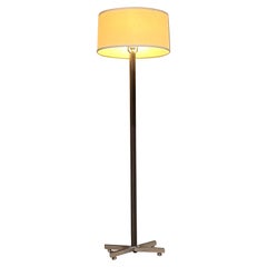 Used 1980s Stitched Leather Floor Lamp Steel X Base after Paul Dupré-Lafon