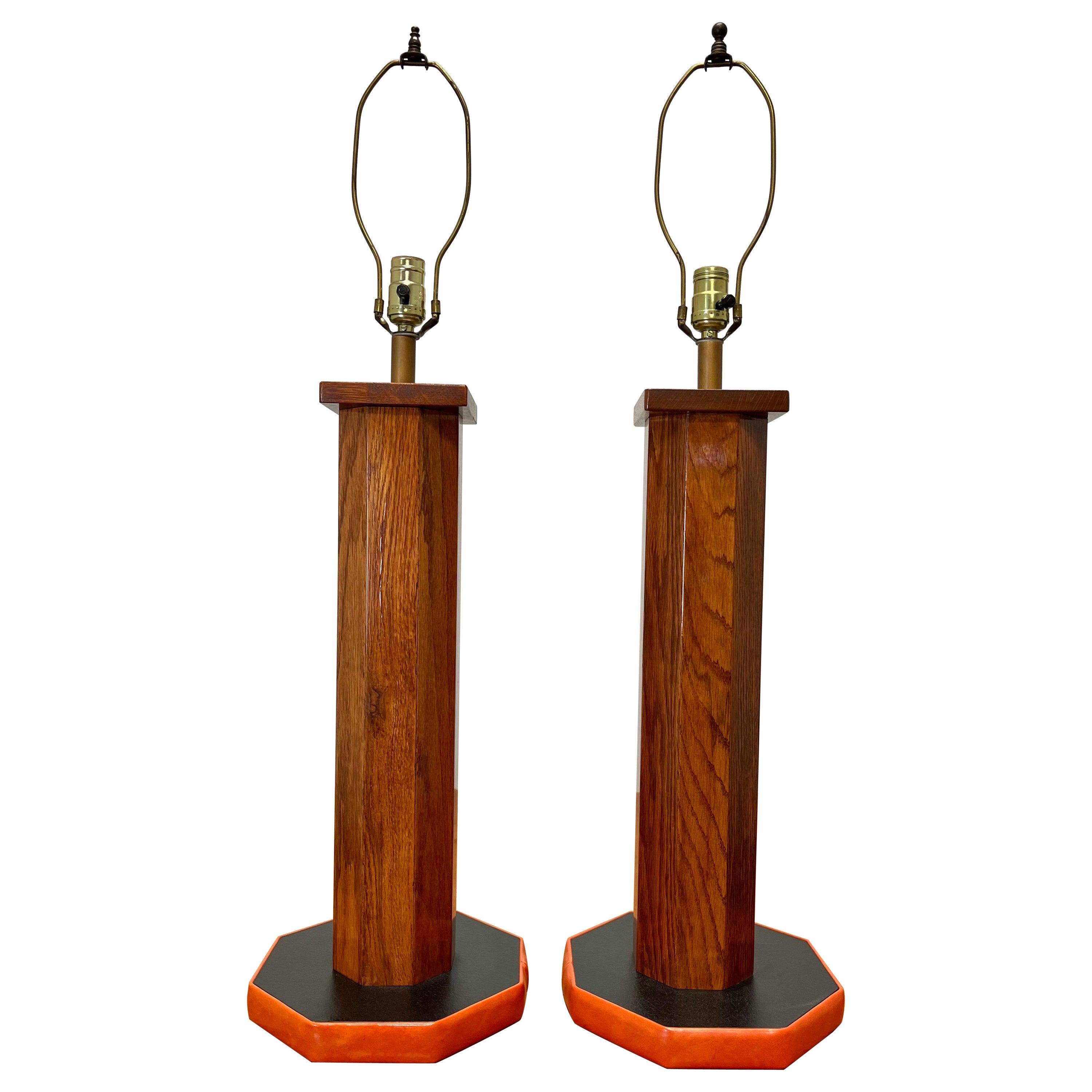 Mid Century Bespoke Wood and Vinyl Stick Lamps 