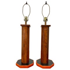 Vintage Mid Century Bespoke Wood and Vinyl Stick Lamps 