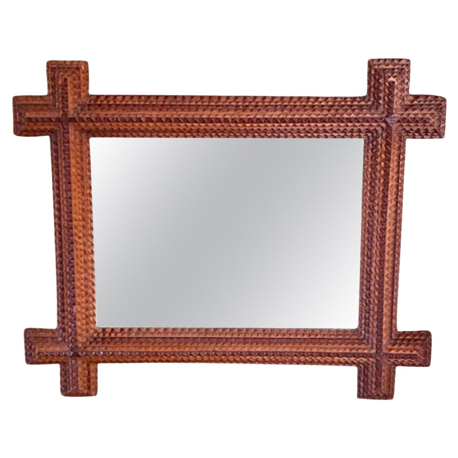 Large Tramp Art Chip Carved Mirror, circa 1900 For Sale
