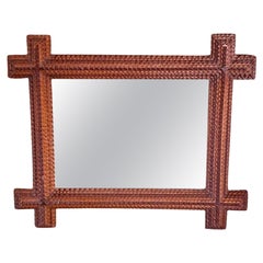 Used Large Tramp Art Chip Carved Mirror, circa 1900