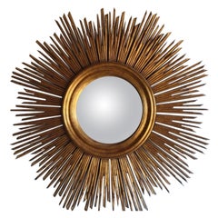 Mid Century Modern Giltwood Starburst Convex Mirror