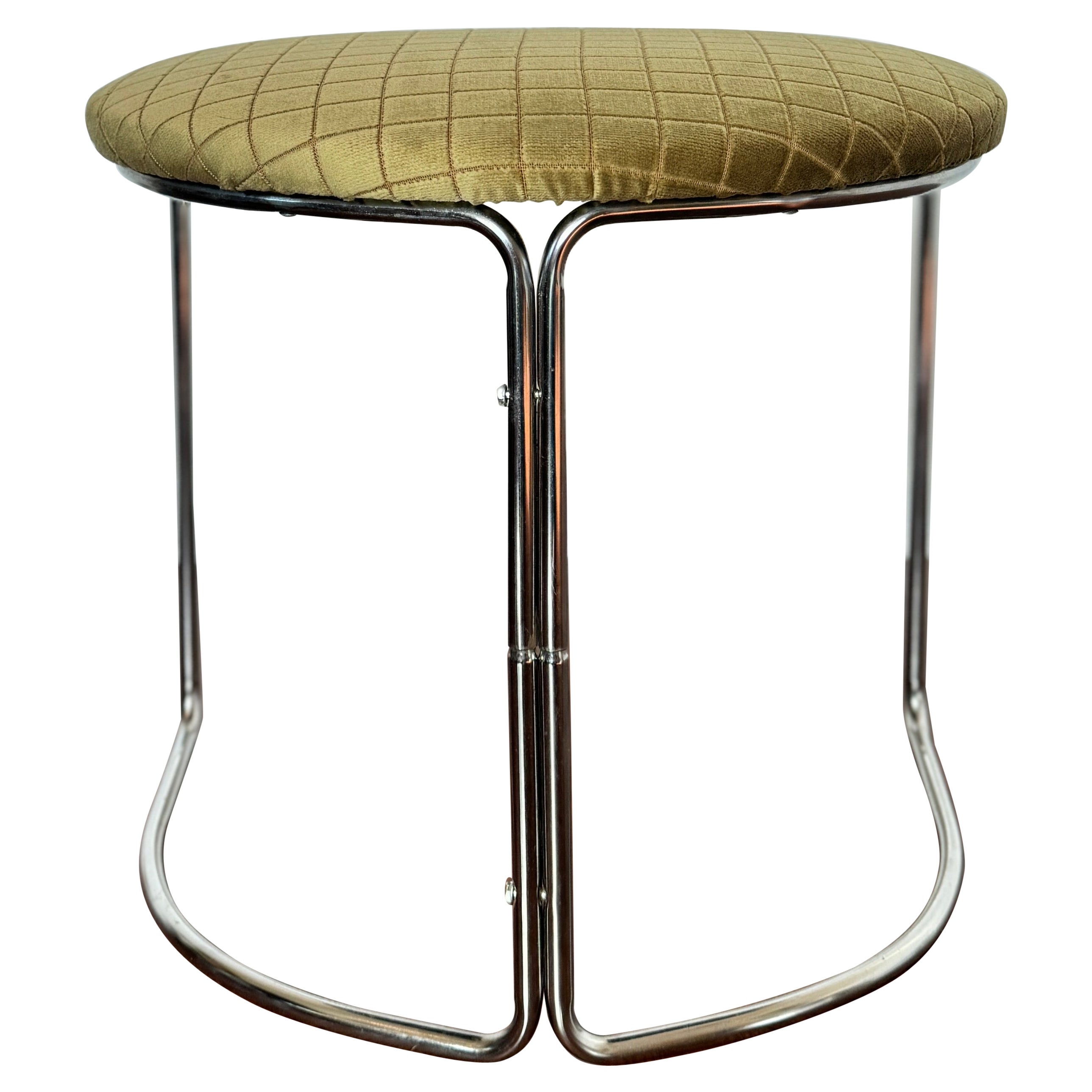 Space age stool by Cisco circa 1970s. Reupholstered in 100% cotton check velvet  For Sale