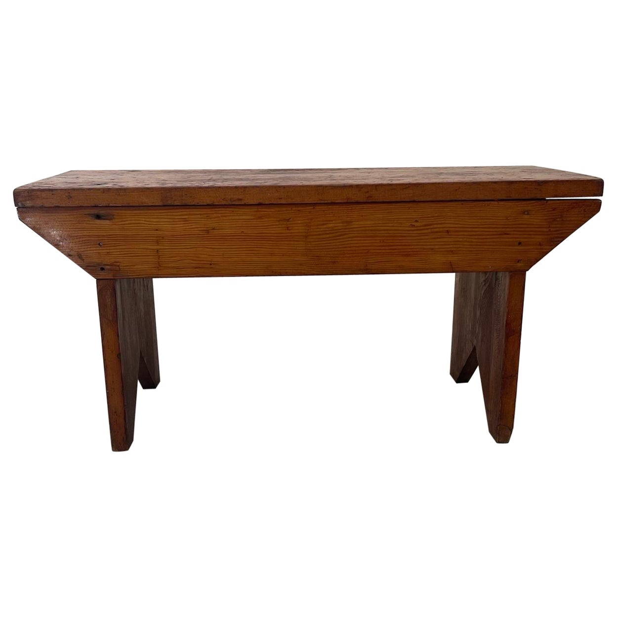 Vintage Handmade Primitive Arts and Crafts Style Wooden Petite Bench. For Sale