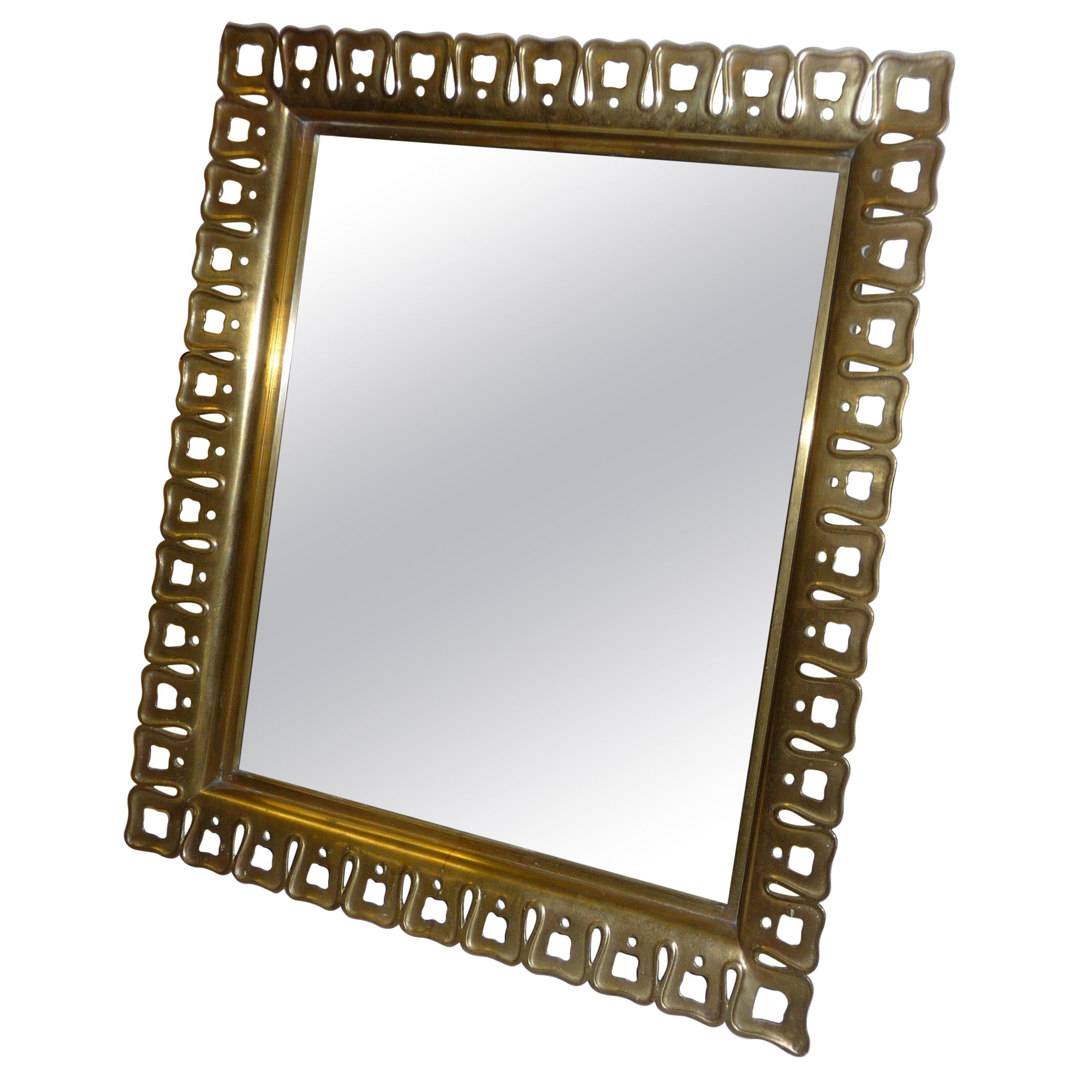 Rectangular table mirror. Italy 40s, 50s. Solid brass. 