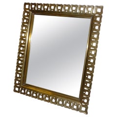 Retro Rectangular table mirror. Italy 40s, 50s. Solid brass. 