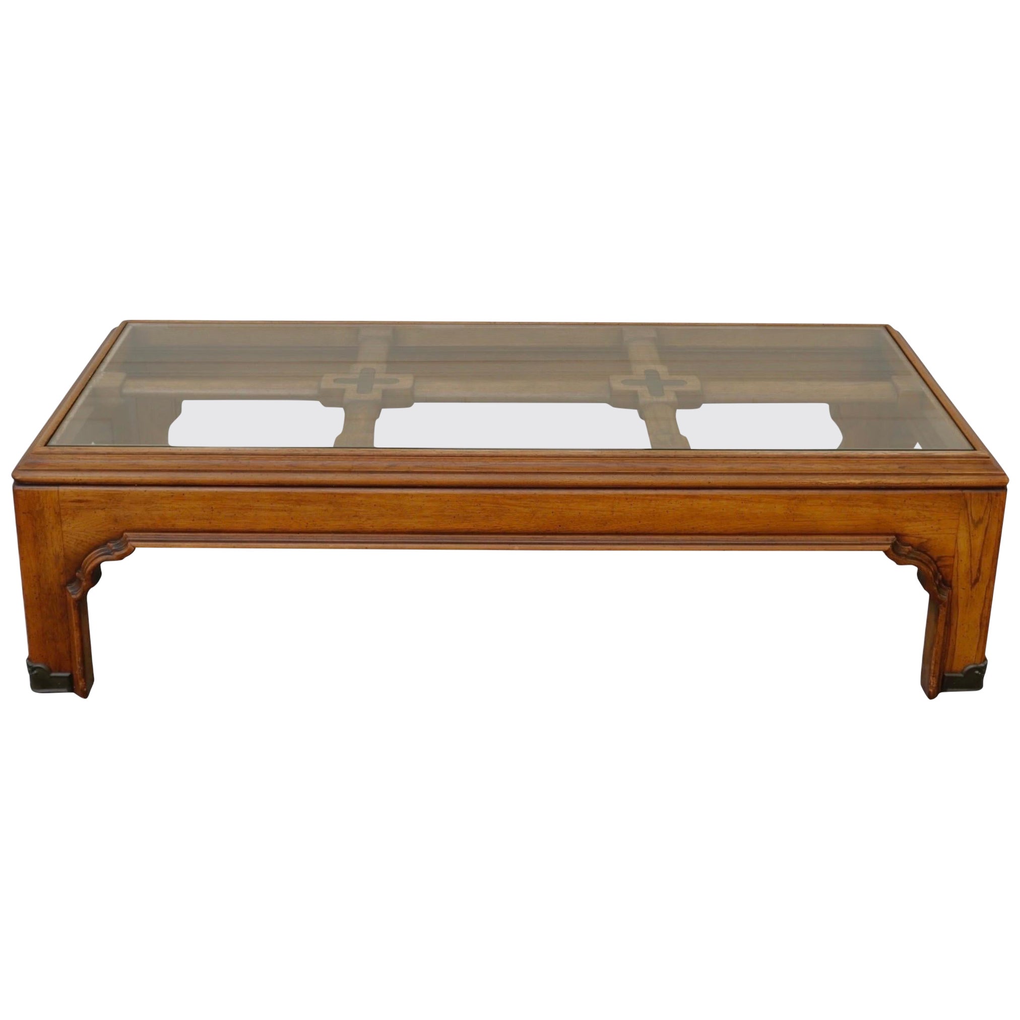 Drexel Attributed Glass Top Coffee Table For Sale