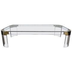 Lucite and Brass Charles Hollis Jones Coffee Table "Waterfall" Line