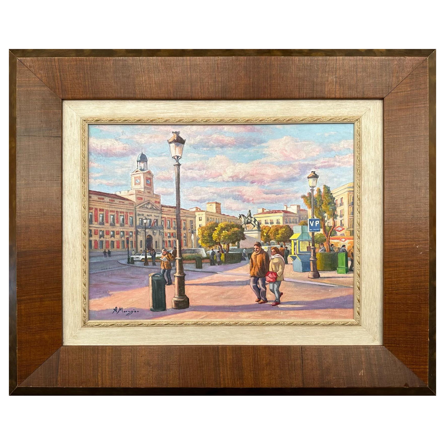 Italian or Spanish City Oil Painting in Sunset For Sale