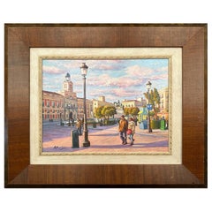 Italian or Spanish City Oil Painting in Sunset