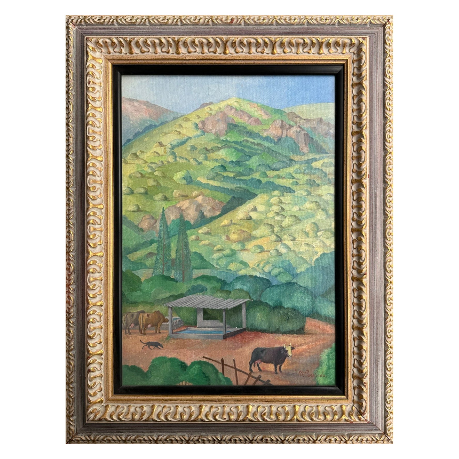 Naive Little Landscape Oil Painting For Sale