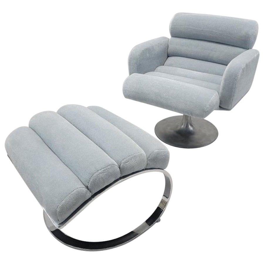 Mid Century Modern Swivel Lounge Chair & Ottoman Stendig Style Newly Upholstered