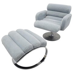 Used Mid Century Modern Swivel Lounge Chair & Ottoman Stendig Style Newly Upholstered