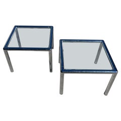 Vintage Mid Century Modern Chrome Tubular Glass Top Side Tables, a Pair