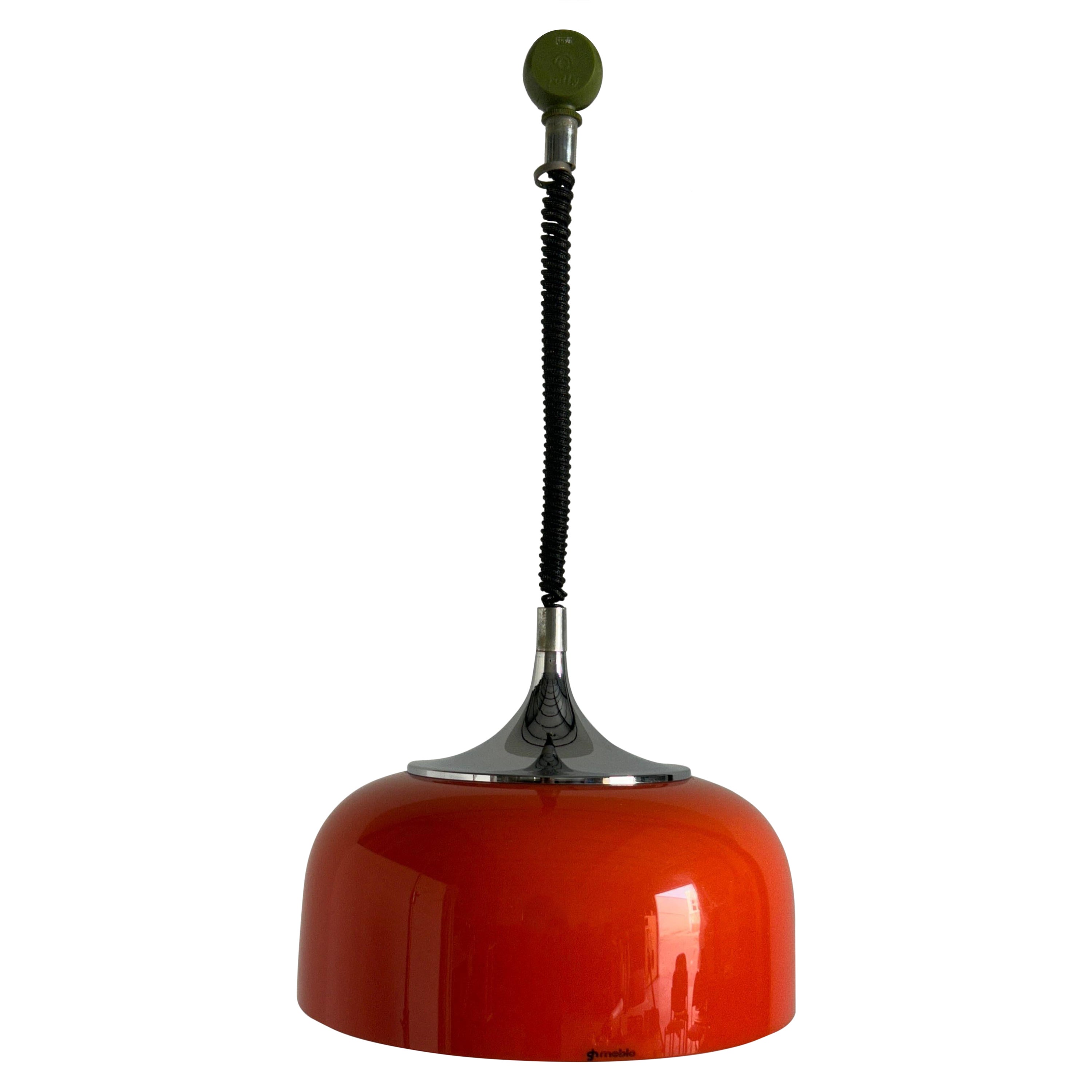 Mid-Century Modern Orange Pendant Lamp designed by Harvey Guzzini for Meblo, 70s For Sale