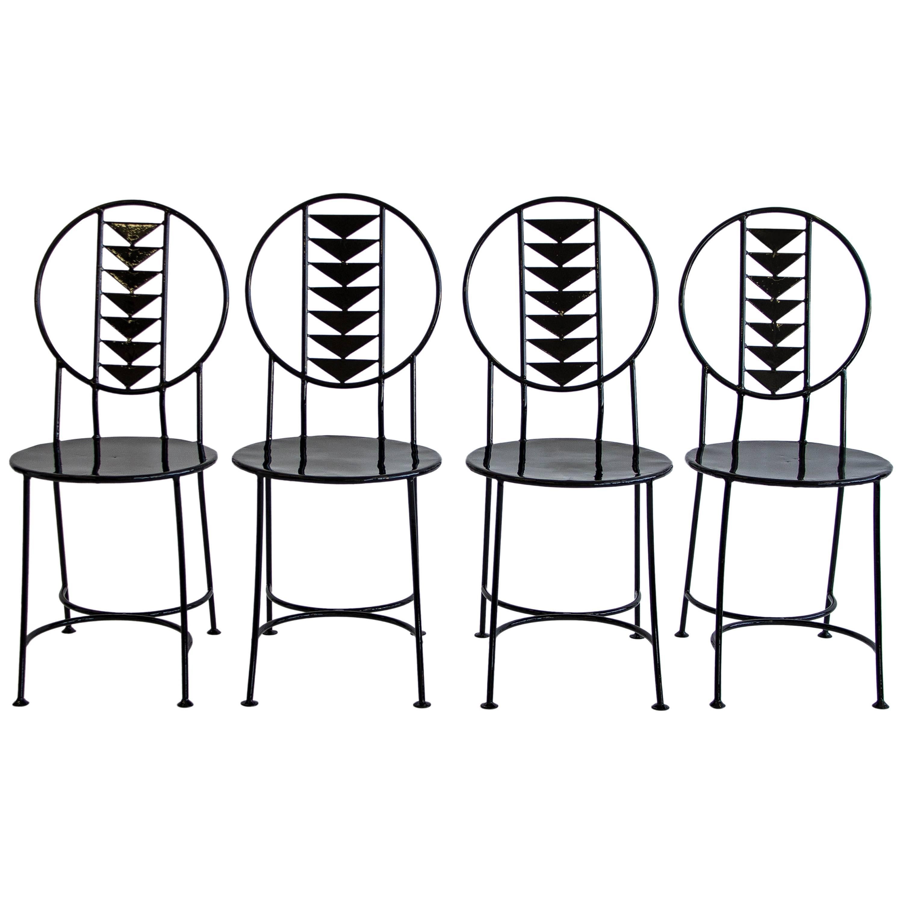Set of Wrought Iron Chairs in the Style of Frank Lloyd Wright's Midway Chair