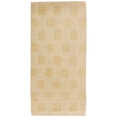 Mid-20th Century Swedish Geometric High Low Knotted Beige Rug