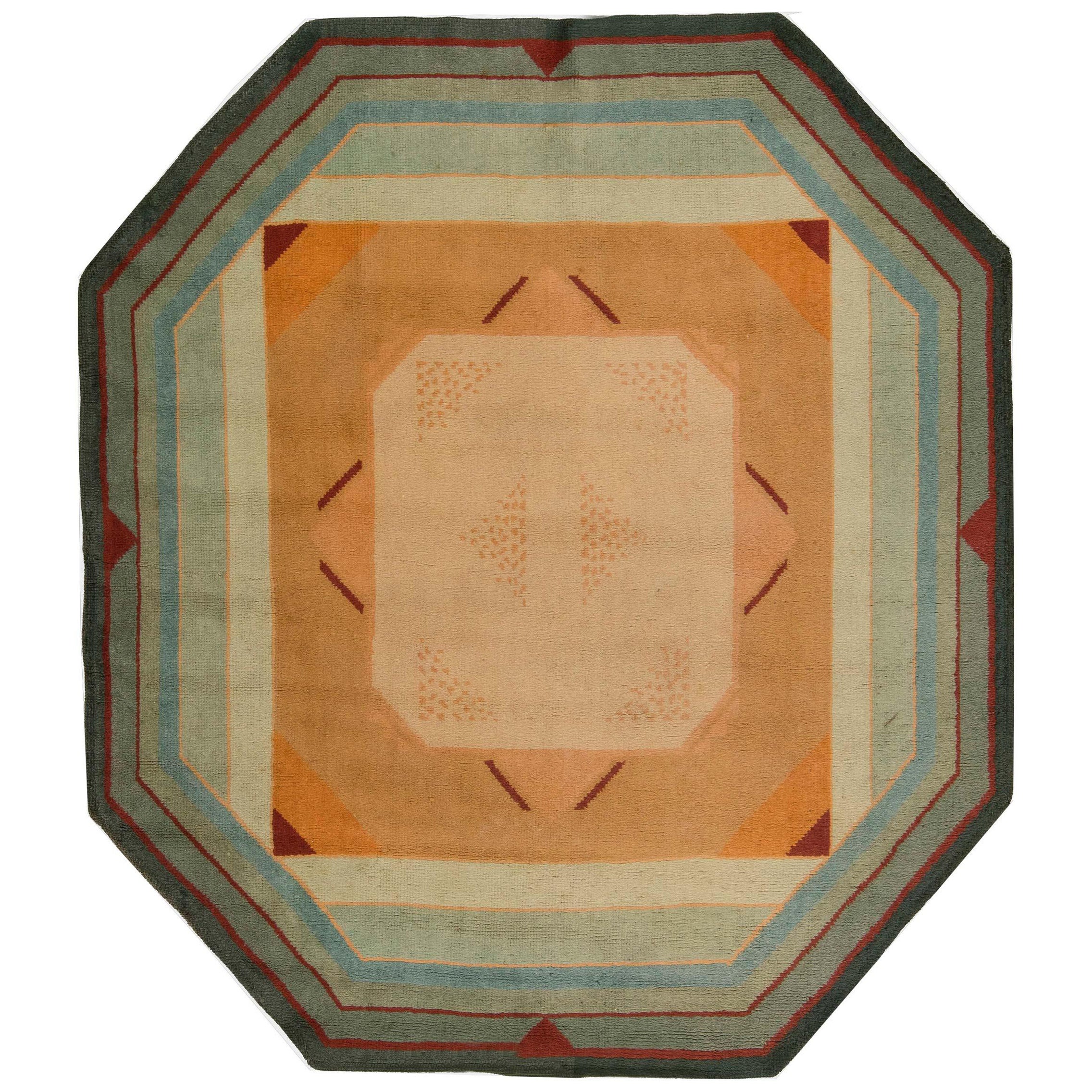 Mid-20th Century French Art Deco Handmade Wool Rug For Sale